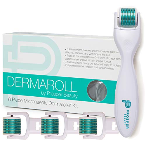 Derma Roller Microneedle 6 Piece Kit [DERMAROLL by Prosper Beauty] Face Roller with 4 Replaceable Heads Exfoliation…