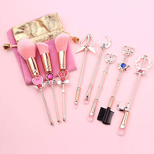 SailorMoon Makeup Brush 8pcs Set With Pouch, Magical Girl Gold/Rose Gold Cardcaptor Sakura Cosmetic Brushes With Cute…