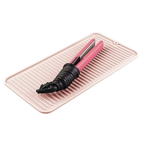 mDesign Silicone Heat-Resistant Hair Care Styling Tool Mat for Curling or Flat Irons, Straighteners on Bathroom…