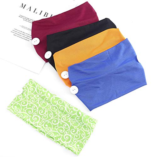 Bohend Fashion Button Wide Women Headbands 5 Pack Sports Outdoor Hair Bands Cotton Stretchy Daily Use Yoga Hair…