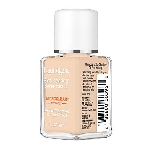 Neutrogena SkinClearing Oil-Free Acne and Blemish Fighting Liquid Foundation with Salicylic Acid Acne Medicine, Shine…