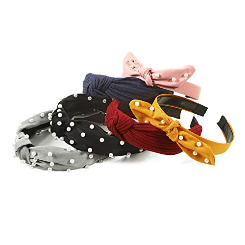 Nxconsu 6Pcs Headbands for Women Girls Pearl Knotted Bow Knitted 3 Styles Hair Bands Fashion Wide Comfort No Hurting…