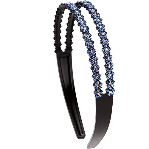 LONEEDY 3 Pack Fashion Rhinestone and Crystal Hard Headbands,Double Row Non-slip Teeth Hairband for Women (Silver+Gold…