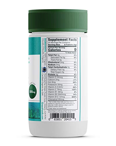 Green Foods Organic Chlorella 500 Mg, 120 Count