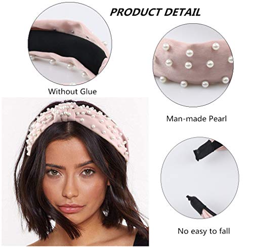 Pearl Headbands Knotted Headbands for Women 3 Colors, Knot Turban Headband Fashion Hair Bands Wide Headbands