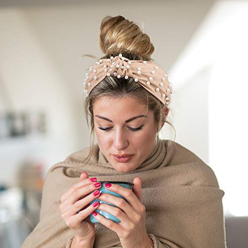 EAONE Pearl Headbands Knotted Headbands for Women 6 Colors, Knot Turban Headband Fashion Hair Bands Wide Headbands Hair…