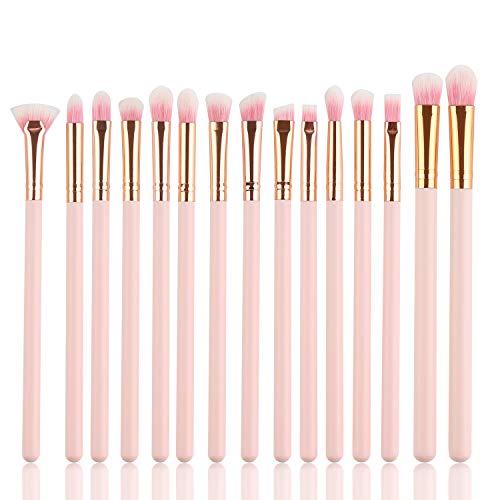 Logiverl 15 Pieces Eye Makeup Brushes Included Eyeshadow Eyebrow Concealer Blending Mini Fan Brush with Wooden Handle…
