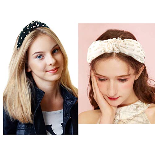 Pearl Headbands Knotted Headbands for Women 3 Colors, Knot Turban Headband Fashion Hair Bands Wide Headbands