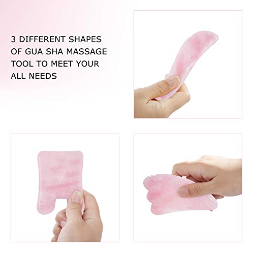 Gua Sha Massage Tool Rose Quartz Stone, BASVO Gua Sha Scraping Facial Tools for Skin Renewal SPA Acupuncture Scrapper…
