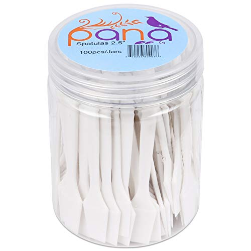 100pcs Pana Brand Cosmetic Make Up Disposable Plastic 2.5″ Spatulas Skin Care Facial Cream Mask Spatula (100 Pieces in a Container) (WHITE)