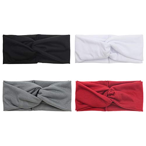DRESHOW 4 Pack Headbands for Women Yoga Knotted Headbands Elastic Criss Cross Hair Accessories Sports Head Wrap Non Slip