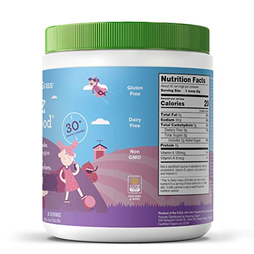 Amazing Grass Kidz Superfood: Organic Greens, Fruits, Veggies, Beet Root Powder & Probiotics for Healthy Kids, Berry…