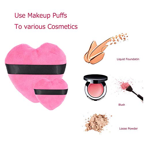 Makeup Puffs,Large Face Powder Puffs Cotton Velour Love Shape with Strap,Makeup Tool Beauty Sponges Blender 2 Pcs …