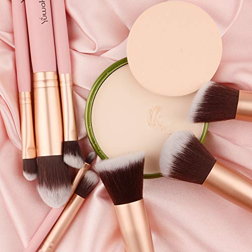 Makeup Brushes Set, Yuwaku Premium Synthetic 14pcs Kabuki Make Up Brush, Pink Foundation Powder Concealers Blush…