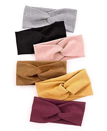 Huachi Turban Headbands for Women Wide Head Wraps Knotted Elastic Teen Girls Yoga Workout Solid Color Hair Accessories…