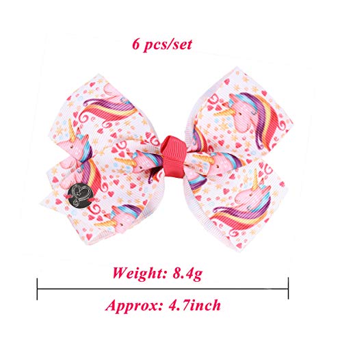6 Pcs 5″ Large Hair Bows Clips for Girls, Hair Bows Alligator Clips for Girls Unicorn Grosgrain Ribbon Hair Barrettes Accessories for Toddler Kids Girls
