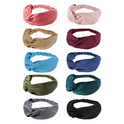 DRESHOW 10 Pack Boho Headbands for Women Vintage Cross Elastic Head Wrap Hair Accessories