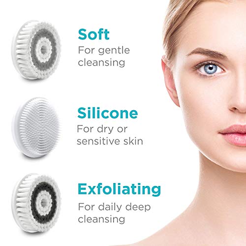 Waterproof Facial Cleansing Spin Brush Set with 3 Exfoliating Brush Heads – Complete Face Spa System by Fancii…