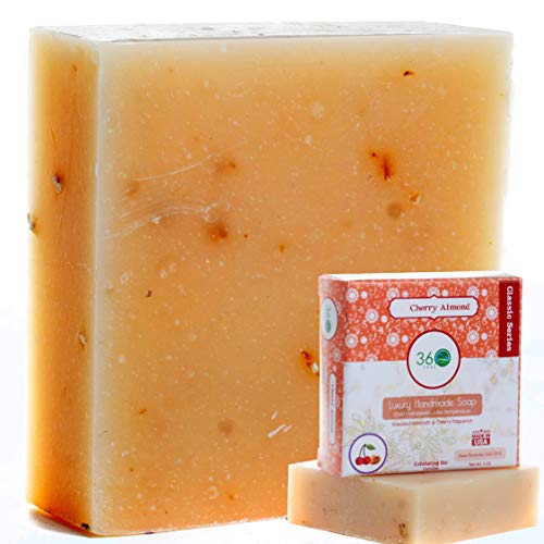 360Feel Cherry Almond Soap -5oz Castile Handmade Soap bar – Almonds Cherries, oatmeal as exfoliant – Pure Essential Oil…