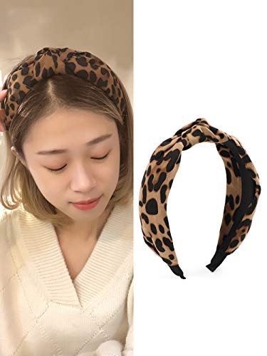 ShiQiao Spl Leopard Print Headband for Women Girls, Wide Knotted Bow Headbands Leopard Print Headband Cheetah Hairband…