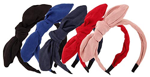 Qiabao 5 Pack Assorted Wire Bow Tie Hard Headband Hair Band for Women Girls