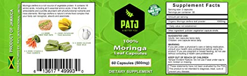 100% Organic Moringa Capsules 60 Counts Green Superfood GMO Free Made in Jamaica