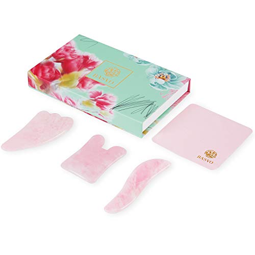 Gua Sha Massage Tool Rose Quartz Stone, BASVO Gua Sha Scraping Facial Tools for Skin Renewal SPA Acupuncture Scrapper…