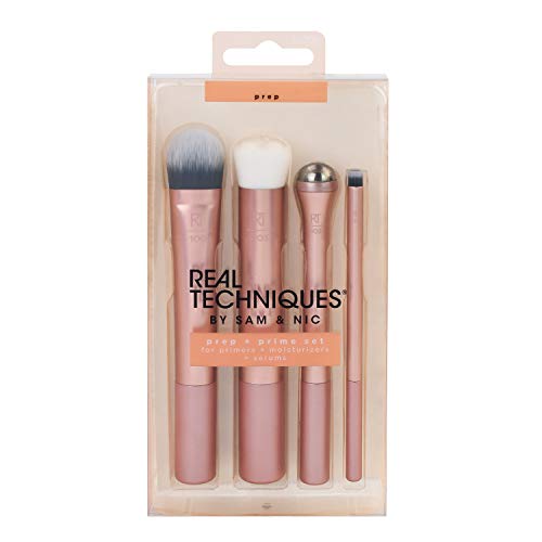 Real Techniques Prep and Prime Makeup Brush Set, Ideal for Exfoliating & Applying Primers, Moisturizers, and Serums…