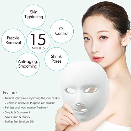 Led Face Mask, Diougens Lee 7 Color Photon Light Skin Rejuvenation Therapy Facial Skin Care Mask