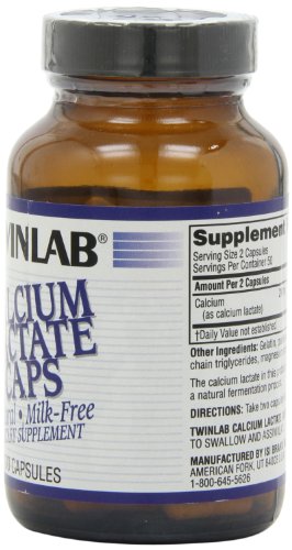 Twinlab Calcium Lactate Caps, 100 Capsules (Pack of 4)