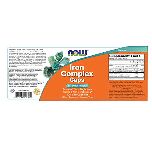 NOW Supplements, Iron Complex Caps, Non-Constipating*, Essential Mineral, 100 Veg Capsules