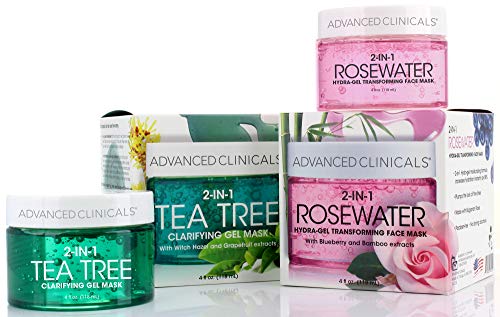 Advanced Clinicals Rosewater Mask for Fine Lines, Dry Skin, Puffiness. 2-in-1 overnight sleep mask with Bulgarian Rose…