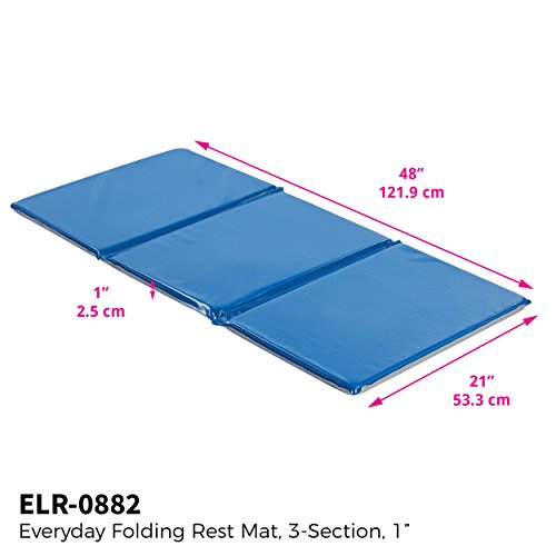 ECR4Kids Everyday Folding Rest Mat, 3-Section, 1in, Classroom Furniture, Blue/Grey