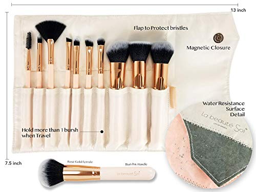 labeauteSoi Professional Makeup Brush Set – 10 pcs Essential Soft Synthetic Face and Eyeshadow Brushes in Pink RoseGold…