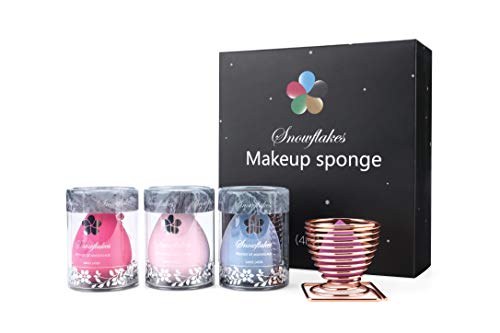Snowflakes Microfiber Velvet Beauty Sponge with Makeup Blender Holder Set 5 PCS, Flawless Blender Sponge for Foundations…