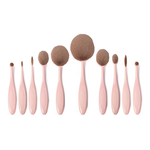 Vanity Planet Makeup Brushes (Pucker-Up Pink), Blend Party Oval Makeup Brush Kit with Ergonomic Handles, Soft Synthetic…