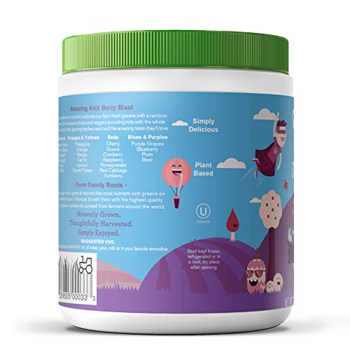 Amazing Grass Kidz Superfood: Organic Greens, Fruits, Veggies, Beet Root Powder & Probiotics for Healthy Kids, Berry…