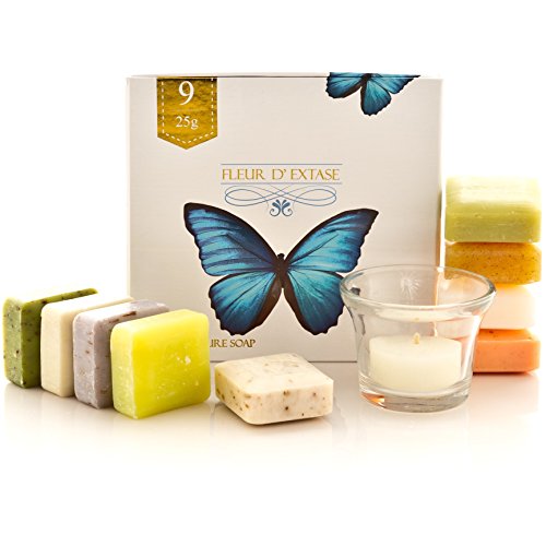 FLEUR D’ EXTASE (Ecstacy Soap Gift Set With 9 x 25 Gram Bars Of Guest Soaps – All Natural (9 Soaps Gift Set)