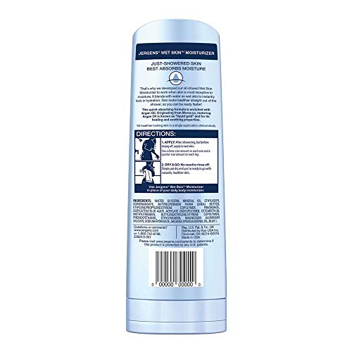 Jergens Wet Skin Body Moisturizer with Restoring Argan Oil, 10 Ounces, 4X Healthier Looking Skin, Fast-Absorbing, Non…