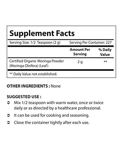 Nova Nutritions Certified Organic Moringa Oleifera Leaf Powder 16 OZ (454 gm) – Superfood Green Powder