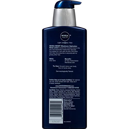 Nivea Men Maximum Hydration Body Lotion, 3-in-1 Nourishing Lotion for Men, 16.9 Fl Oz Bottle