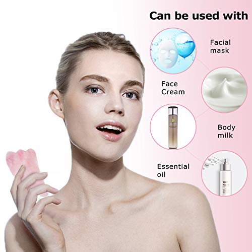 Gua Sha Massage Tool Rose Quartz Stone, BASVO Gua Sha Scraping Facial Tools for Skin Renewal SPA Acupuncture Scrapper…
