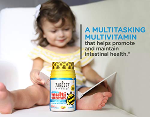 Zarbee’s Kid’s Complete Multivitamin + Probiotic Gummies with Vitamins A B C D E & zinc for Digestive Health Easy To…