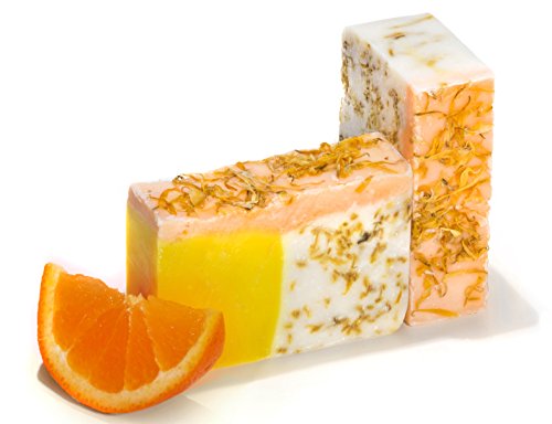Orange Soap with Calendula Oil (4Oz) – Handmade Soap Bar with Orange, Yuzu and Calendula Essential Oils, flower petals…