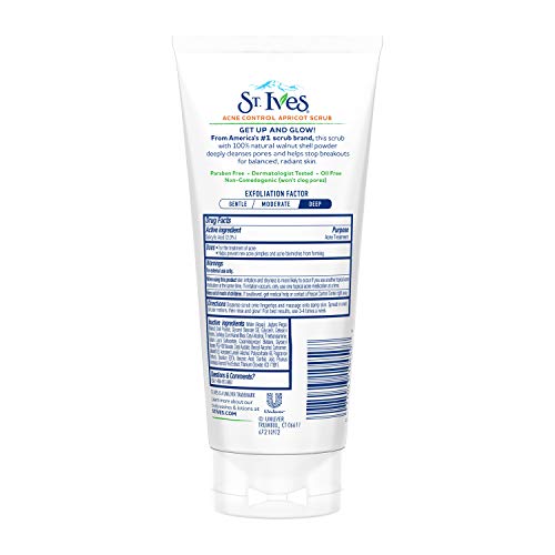 St. Ives Acne Control Face Scrub Deeply Exfoliates and Prevents Acne for Smooth, Glowing Skin Apricot Made with Oil-Free…