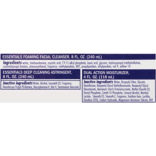 Clean & Clear Daily Acne Skincare Essentials Set with Foaming Facial Cleanser, Deep Cleaning Astringent & Dual Action…