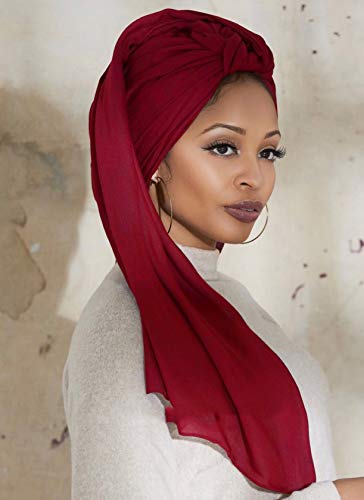 L’VOW Women’ Soft Stretch Headband Long Headwrap Scarf Turban Tie (Burgundy)