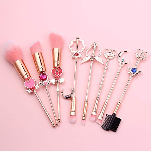 SailorMoon Makeup Brush 8pcs Set With Pouch, Magical Girl Gold/Rose Gold Cardcaptor Sakura Cosmetic Brushes With Cute…
