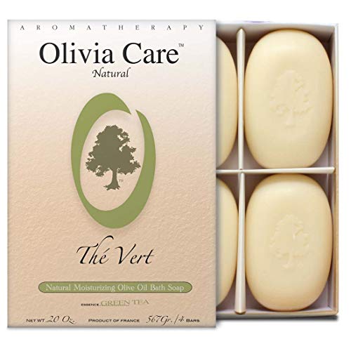 Olivia Care Bath & Body Bar Green Tea Soap 4 Pack Gift Box Organic, Vegan & Natural Contains Olive Oil Repairs, Hydrates…