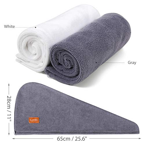 Lovife 3 Pack Microfiber Hair Towel Wrap 11inch X 26 inch Quick Drying Absorbent Hair Towels Turban Long Curly Hair Anti…